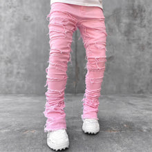 Load image into Gallery viewer, Men's denim straight leg elastic patch denim straight leg pants
