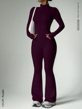 Load image into Gallery viewer, Fitness suit women's zipper long sleeved jacket yoga tight pants micro flared pants
