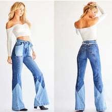 Load image into Gallery viewer, Patchwork Flare Jeans for Women Stretch Vintage Casual Fashion Slim High Waist Streetwear Women Jeans
