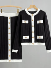Load image into Gallery viewer, French Knitted Cardigan Jacket Black Half Skirt Sets
