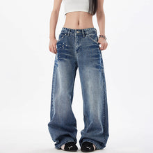 Load image into Gallery viewer, Retro Rivet Wide Leg Jeans for Women Slimming Loose Straight Jeans
