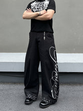 Load image into Gallery viewer, Black Patchwork Polka Dot Print Men's Loose Wide-Leg Jeans,
