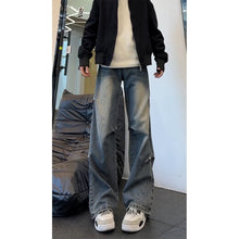 Load image into Gallery viewer, Blue Machete Denim Pants Men Pleated Wide Leg Cargo
