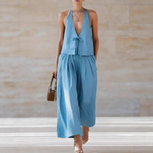 Load image into Gallery viewer, Style Solid Color Sleeveless Casual Loose Fit Two-Piece Set Tank Top amp Wide-Leg Pants Women's Outfit
