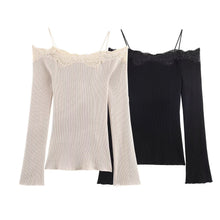 Load image into Gallery viewer, Off shoulder splicing T-shirt for women's clothing
