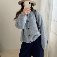 Load image into Gallery viewer, Women's Gentle Round Neck Multicolor Yarn Soft Knitted Cardigan Sweater Coat
