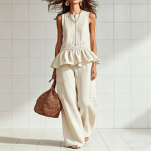 Load image into Gallery viewer, Sleeveless pleated vest wide leg pants set
