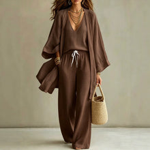 Load image into Gallery viewer, Loose cardigan sleeveless vest long pants three piece set for women
