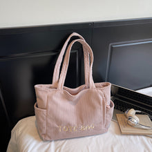Load image into Gallery viewer, Corduroy Shoulder Large Capacity Student Tote Bag ﻿
