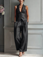 Load image into Gallery viewer, Flip Collar Single Breasted Vest Long Pants Two Piece Set
