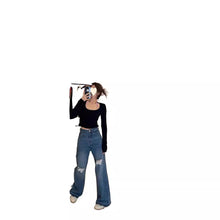 Load image into Gallery viewer, Layered Ripped Wide-Leg Jeans Women Spring New Long Pants
