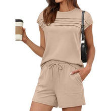 Charger l'image dans la galerie, Summer New Fashion Striped Casual Top and Shorts Solid Color Set for Women
