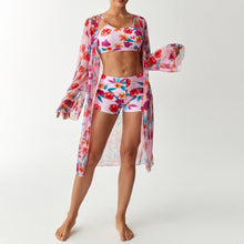 Load image into Gallery viewer, Bikini split three piece flat corner printed floral cover swimsuit
