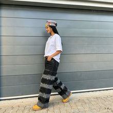 Load image into Gallery viewer, Street Deconstructed Black and Gray Patchwork Raw Hem Denim Pants
