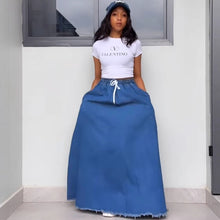 Load image into Gallery viewer, Women's Denim Skirt Washed Soild Color Drawstring Dress
