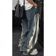 Load image into Gallery viewer, Deconstructed Raw Edge Stripe Patchwork Cargo Jeans
