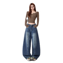Load image into Gallery viewer, Vintage Deep Blue Knife Cut Jeans Women
