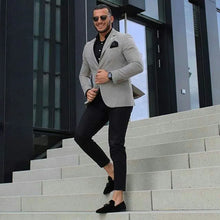 Load image into Gallery viewer, Grey Men  Casual Blazer Suits 2 Pieces Jacket Pants
