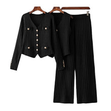 Load image into Gallery viewer, Short Cardigan and High Waist Loose  Three Piece Pants Set
