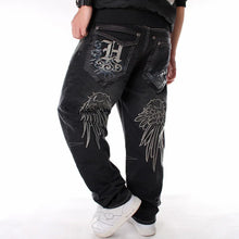 Cargar imagen en el visor de la galería, Nanaco - Pantalones vaqueros holgados para hombre, estilo hip hop, para patineta, baile callejero, hip hop, rap, negros, talla china 30-46
