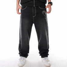 Cargar imagen en el visor de la galería, Nanaco - Pantalones vaqueros holgados para hombre, estilo hip hop, para patineta, baile callejero, hip hop, rap, negros, talla china 30-46
