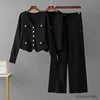 Load image into Gallery viewer, Short Cardigan and High Waist Loose  Three Piece Pants Set
