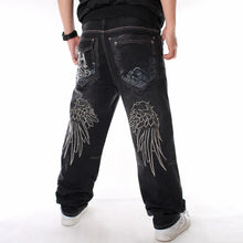 Cargar imagen en el visor de la galería, Nanaco - Pantalones vaqueros holgados para hombre, estilo hip hop, para patineta, baile callejero, hip hop, rap, negros, talla china 30-46
