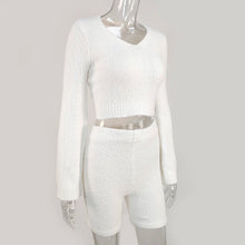 Load image into Gallery viewer, Casual Flare Sleeve Sweatshirts 2 Piece Shorts Set
