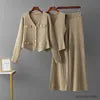Load image into Gallery viewer, Short Cardigan and High Waist Loose  Three Piece Pants Set
