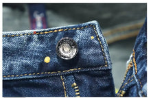 Load image into Gallery viewer, Men Summer Blue Shorts Jeans Holes Denim Shorts Paint Casual Streetwear Jeasn Shorts High Quality Men Slim Fit Stretch Jeans 38
