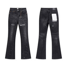 Load image into Gallery viewer, High Diamond Button Fly  Button Fly Ripped Stacked Flared Jeans

