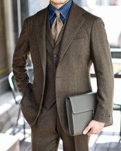 Load image into Gallery viewer, Tailor-Made 3 Pieces Black Herringbone High Quality Suit
