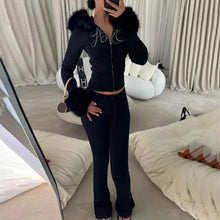 Charger l'image dans la galerie, Y2K Rhinestone Zip Up Hoodie 2 Piece Set
