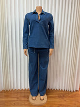 Lade das Bild in den Galerie-Viewer, Chic Design Denim Long Sleeve Lapel Pocket Top Lace up Straight Jeans Set
