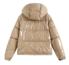 Charger l'image dans la galerie, Parka Hooded Padded Black Shiny Puffer Jacket
