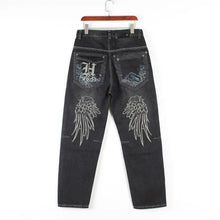 Cargar imagen en el visor de la galería, Nanaco - Pantalones vaqueros holgados para hombre, estilo hip hop, para patineta, baile callejero, hip hop, rap, negros, talla china 30-46
