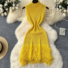 Load image into Gallery viewer, Sleeveless Design Openwork Tassel Mini  Knit Dress
