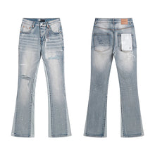 Load image into Gallery viewer, High Diamond Button Fly  Button Fly Ripped Stacked Flared Jeans
