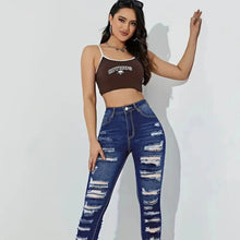 画像をギャラリービューアに読み込む, High Waist Slim Stretch Ripped Distressed Denim Jeans
