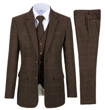 Load image into Gallery viewer, Men's 3 Piece Suits Bussiness Formal Notch Lapel Groomsmen Woolen Plaid Tuxedos for Party Activities Wedding (Blazer+Vest+Pant)
