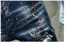 Load image into Gallery viewer, Men Summer Blue Shorts Jeans Holes Denim Shorts Paint Casual Streetwear Jeasn Shorts High Quality Men Slim Fit Stretch Jeans 38
