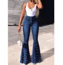 Load image into Gallery viewer, Women Beading Wide Leg Bell Bottom Jeans

