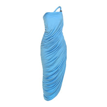 Lade das Bild in den Galerie-Viewer, Blue Vintage Midi Slanted Fold Split Design Dress
