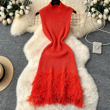 Load image into Gallery viewer, Sleeveless Design Openwork Tassel Mini  Knit Dress
