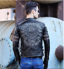 Load image into Gallery viewer, Skull Cowhide.Black Slim Genuine Leather Jacket
