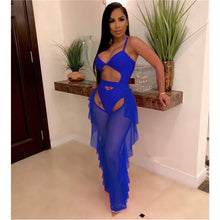 Load image into Gallery viewer, Sexy 2 Piece Sets Women Sheer Mesh Bodysuit Top and Ruffles Pants Set Summer Swimwear Vacation Party Club Wear Two Piece Outfits
