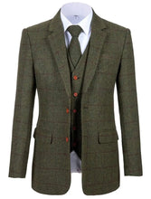 Load image into Gallery viewer, Men's 3 Piece Suits Bussiness Formal Notch Lapel Groomsmen Woolen Plaid Tuxedos for Party Activities Wedding (Blazer+Vest+Pant)
