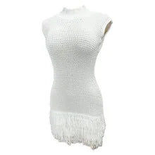 Load image into Gallery viewer, Sleeveless Design Openwork Tassel Mini  Knit Dress
