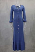 画像をギャラリービューアに読み込む, Temperament V-neck Slim Button Down Solid Color Knitted Long Sleeved Dress
