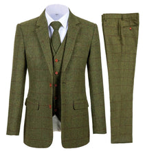 Load image into Gallery viewer, Men's 3 Piece Suits Bussiness Formal Notch Lapel Groomsmen Woolen Plaid Tuxedos for Party Activities Wedding (Blazer+Vest+Pant)
